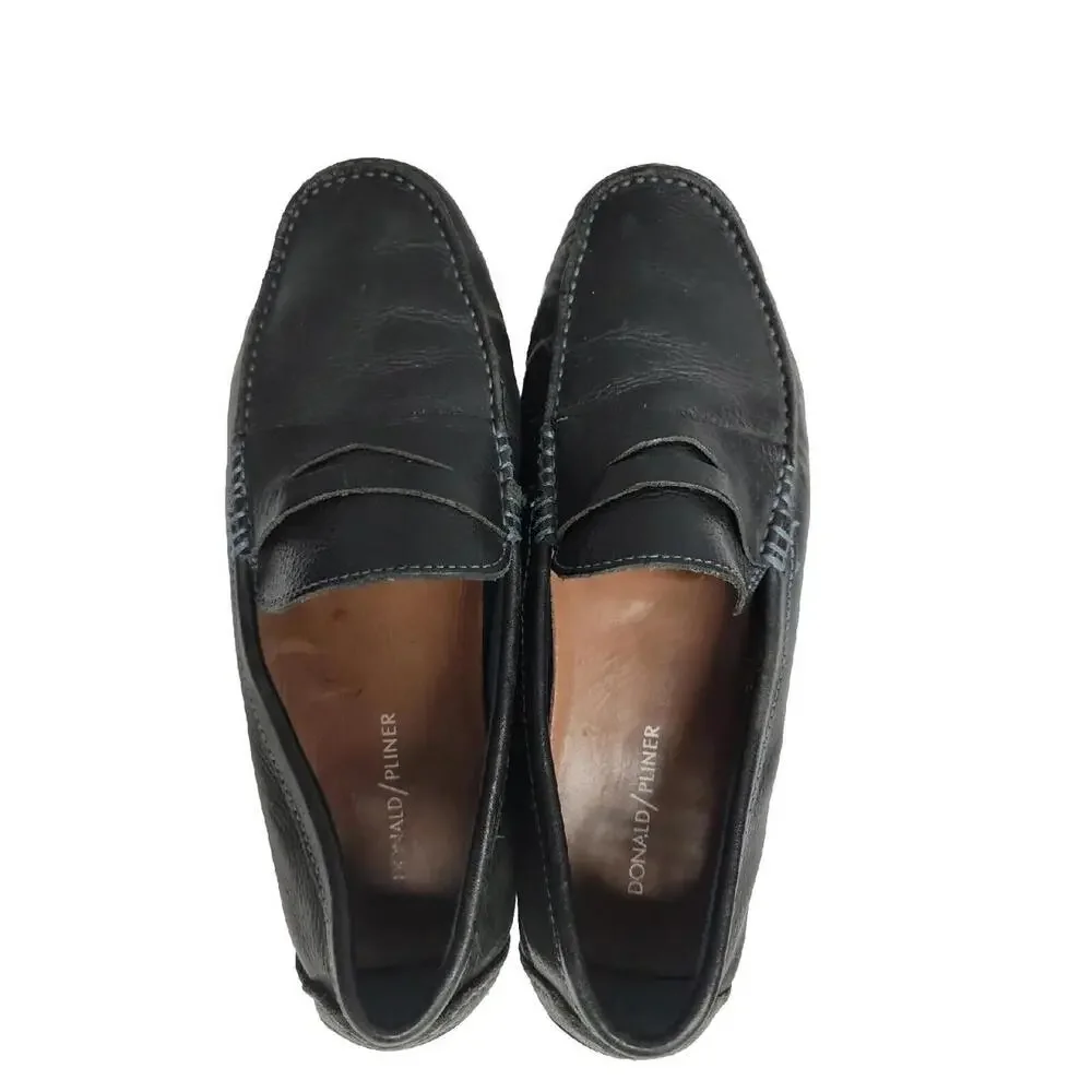 Donald J. Pliner Vinco 3 Penny Mens Loafer Driver Black Pebbled Leather US 9.5 M